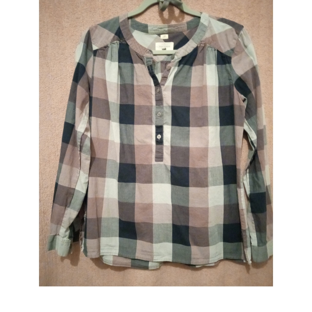 LOFT Softened Plaid Shirt in Blue, Purple, and Cream